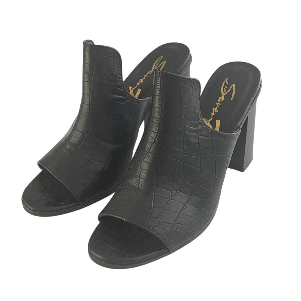 Seven7 Womens Mules Croc Embossed Block Heel 8.5 Open Toe Minimalist Office Wear